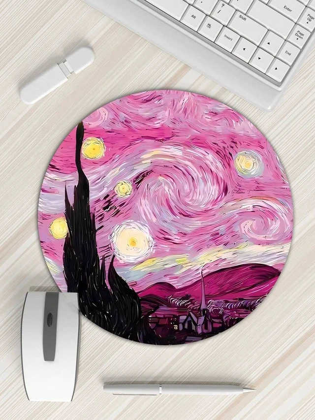 Alt view image 3 of 7 - Bks Round Mouse Pad, High-Quality Texture Custom Thick Design, Lycra Fabric Washable Surface, Anti-Slip Rubber Base, Creative Personalized Wireless Mouse Pad For Computer