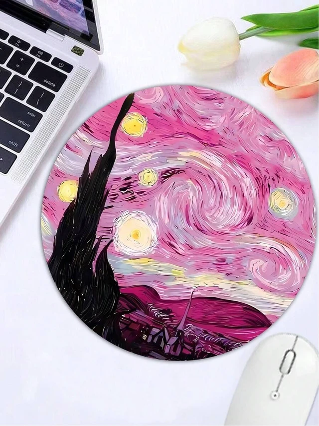 Alt view image 6 of 7 - Bks Round Mouse Pad, High-Quality Texture Custom Thick Design, Lycra Fabric Washable Surface, Anti-Slip Rubber Base, Creative Personalized Wireless Mouse Pad For Computer