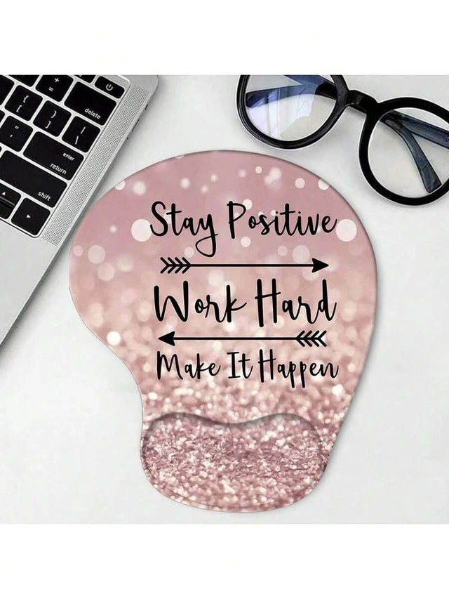 Alt view image 4 of 7 - Bks Pink Sand Glitter Mouse Pad With Wrist Rest, Ergonomic Gel Support, Smooth Lycra Surface, Non-Slip Base For Computer Laptop Office