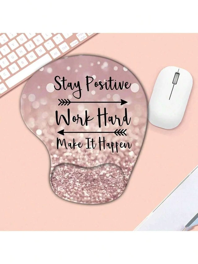 Alt view image 5 of 7 - Bks Pink Sand Glitter Mouse Pad With Wrist Rest, Ergonomic Gel Support, Smooth Lycra Surface, Non-Slip Base For Computer Laptop Office