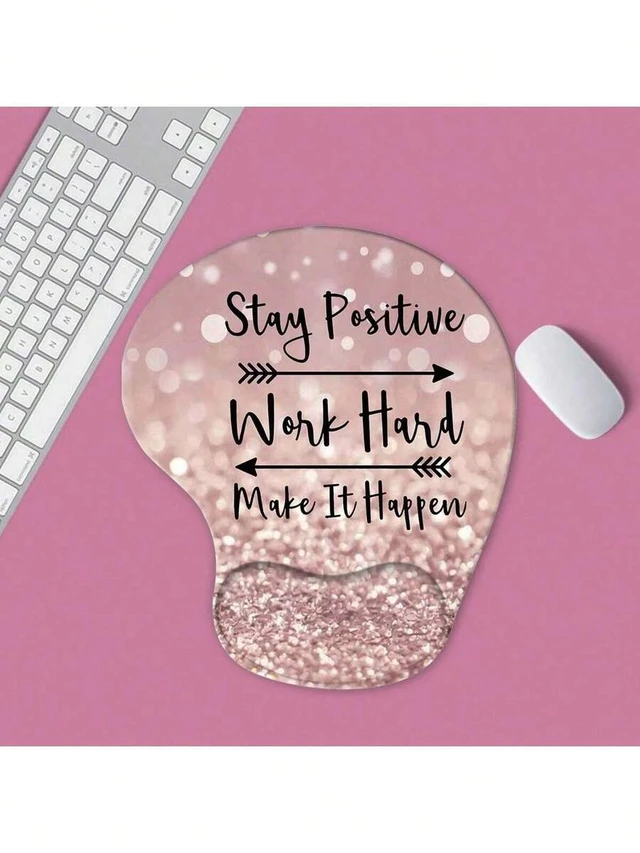 Alt view image 6 of 7 - Bks Pink Sand Glitter Mouse Pad With Wrist Rest, Ergonomic Gel Support, Smooth Lycra Surface, Non-Slip Base For Computer Laptop Office