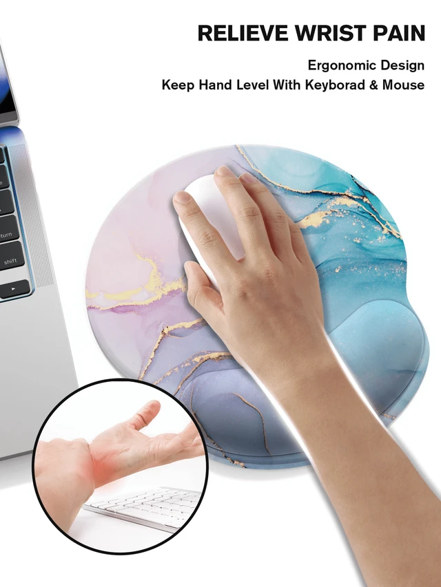 Alt view image 3 of 6 - Bks Marble Print Mouse Pad With Wrist Rest Ergonomic Comfort for Office Gaming
