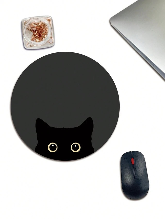 Alt view image 2 of 4 - Bks Round Mouse Pad 20x20cm Cat Eye Black Pattern Colorful Rubber Surface Compatible with Computer Mouse