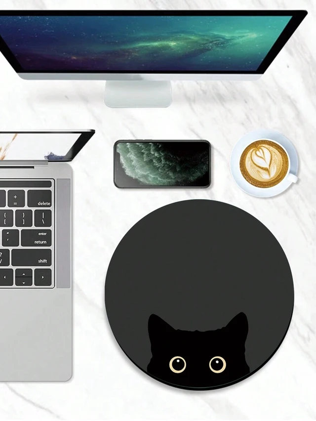 Alt view image 3 of 4 - Bks Round Mouse Pad 20x20cm Cat Eye Black Pattern Colorful Rubber Surface Compatible with Computer Mouse