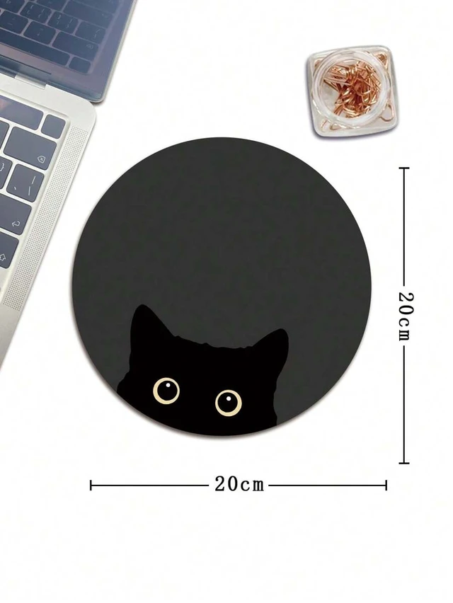 Alt view image 4 of 4 - Bks Round Mouse Pad 20x20cm Cat Eye Black Pattern Colorful Rubber Surface Compatible with Computer Mouse
