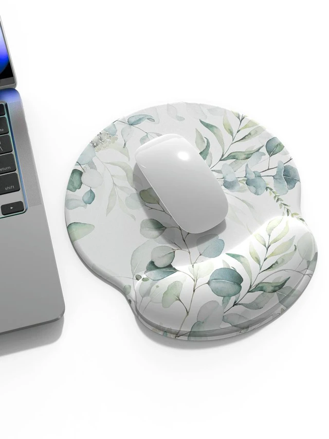 Alt view image 2 of 2 - Bks Leaf Print Mouse Pad With Wrist Rest Ergonomic Support for PC Laptop Gaming