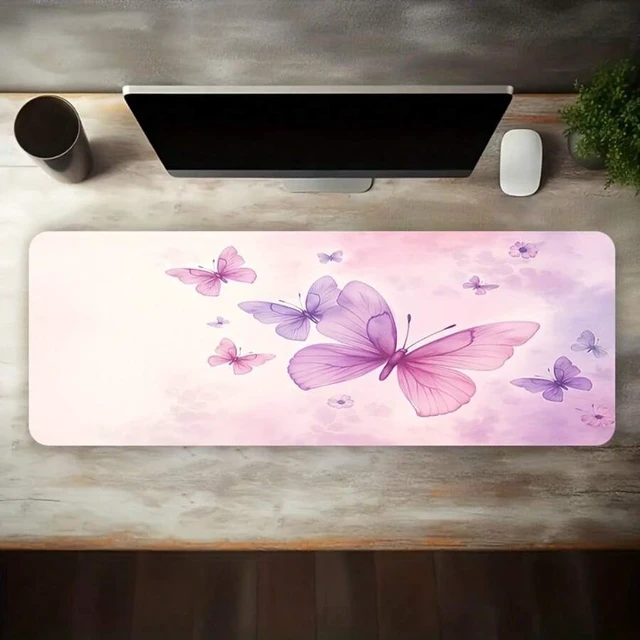 Alt view image 3 of 6 - Bks 60cm*35cm*3mm Large Gaming Mouse Pad Oversized Desk Mat Non-Slip Rubber Base Pink Purple Butterfly Design