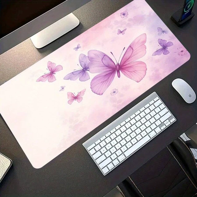 Alt view image 5 of 6 - Bks 60cm*35cm*3mm Large Gaming Mouse Pad Oversized Desk Mat Non-Slip Rubber Base Pink Purple Butterfly Design