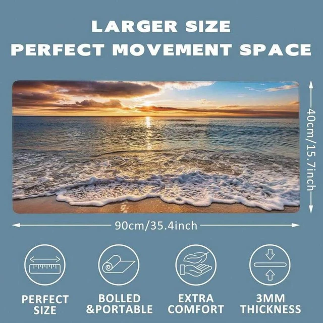 Alt view image 2 of 7 - Bks Large Extended Gaming Mouse Pad Ocean Beach Sunrise Desk Mat Stitched Edges Non-Slip Rubber Base Keyboard Pad For Laptop PC 35.4 X 15.7 Inches