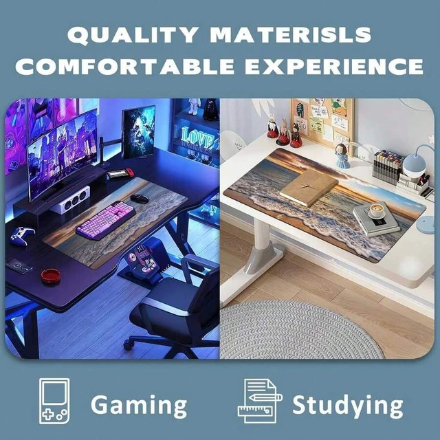 Alt view image 6 of 7 - Bks Large Extended Gaming Mouse Pad Ocean Beach Sunrise Desk Mat Stitched Edges Non-Slip Rubber Base Keyboard Pad For Laptop PC 35.4 X 15.7 Inches