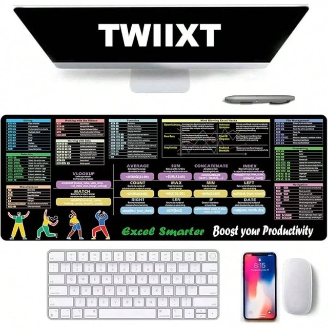 Alt view image 6 of 7 - Bks Excel Cheat Sheet Desk Pad XL, Large Mouse Mat with Keyboard Shortcuts, Non-Slip Stitched Edges for Office Gaming