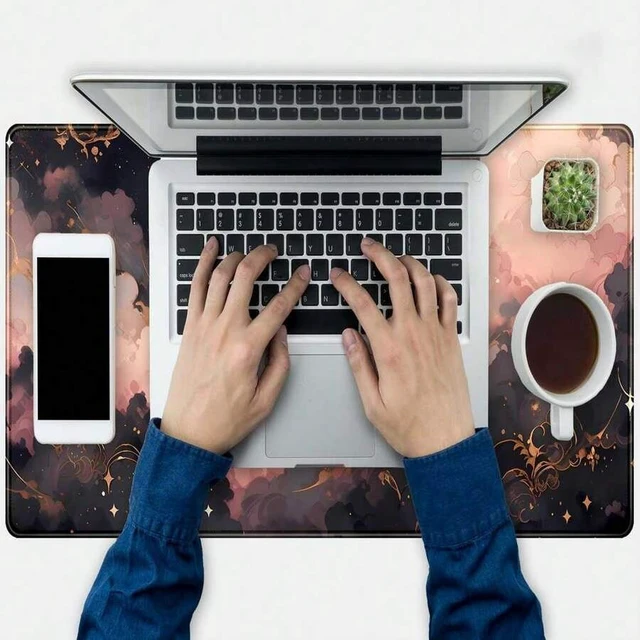 Alt view image 2 of 5 - Bks Pink Black Clouds Desk Mat XXL Large Extended Gaming Mouse Pad Celestial Mousepad With Stitched Edges, Office Desktop Decor Desk Pad Computer Mat, Laptop Keyboard And Mouse Mat