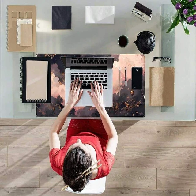 Alt view image 3 of 5 - Bks Pink Black Clouds Desk Mat XXL Large Extended Gaming Mouse Pad Celestial Mousepad With Stitched Edges, Office Desktop Decor Desk Pad Computer Mat, Laptop Keyboard And Mouse Mat