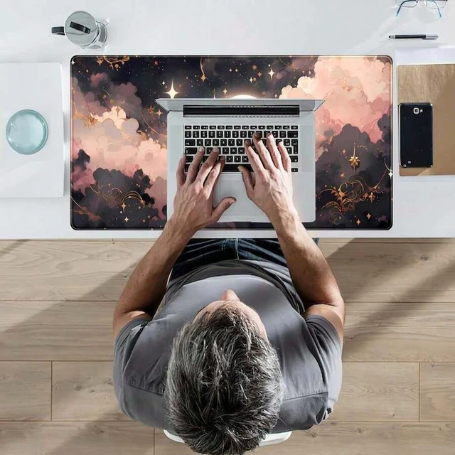 Alt view image 4 of 5 - Bks Pink Black Clouds Desk Mat XXL Large Extended Gaming Mouse Pad Celestial Mousepad With Stitched Edges, Office Desktop Decor Desk Pad Computer Mat, Laptop Keyboard And Mouse Mat