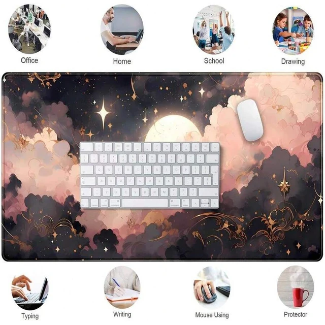 Alt view image 5 of 5 - Bks Pink Black Clouds Desk Mat XXL Large Extended Gaming Mouse Pad Celestial Mousepad With Stitched Edges, Office Desktop Decor Desk Pad Computer Mat, Laptop Keyboard And Mouse Mat