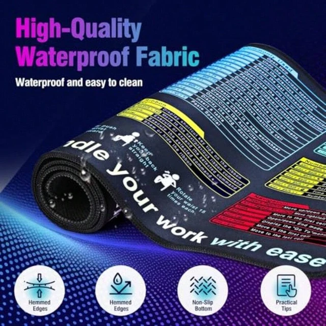 Alt view image 3 of 7 - Bks XL Excel Cheat Sheet Desk Pad Mat 11.8x31.5in Comprehensive Formulas Keyboard Shortcuts Reference Mouse Pad Waterproof Surface NonSlip Base For Office Productivity And Gaming Efficiency