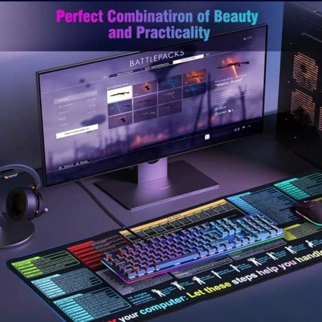 Alt view image 4 of 7 - Bks XL Excel Cheat Sheet Desk Pad Mat 11.8x31.5in Comprehensive Formulas Keyboard Shortcuts Reference Mouse Pad Waterproof Surface NonSlip Base For Office Productivity And Gaming Efficiency