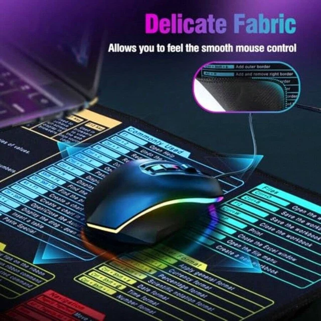 Alt view image 6 of 7 - Bks XL Excel Cheat Sheet Desk Pad Mat 11.8x31.5in Comprehensive Formulas Keyboard Shortcuts Reference Mouse Pad Waterproof Surface NonSlip Base For Office Productivity And Gaming Efficiency