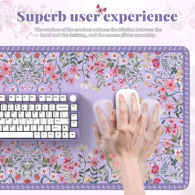 Alt view image 3 of 6 - Bks Large Floral Desk Mat For Keyboard And Mouse, Anti-Slip Computer Pad For Home Office Gaming (Purple)
