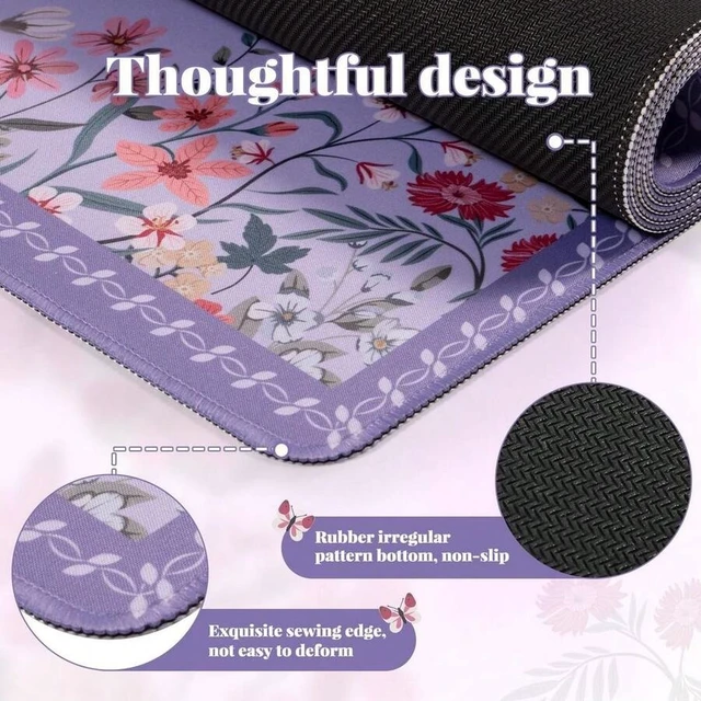 Alt view image 2 of 6 - Bks Large Floral Desk Mat For Keyboard And Mouse, Anti-Slip Computer Pad For Home Office Gaming (Purple)