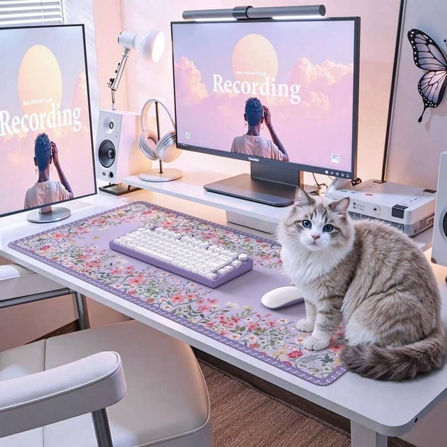 Alt view image 4 of 6 - Bks Large Floral Desk Mat For Keyboard And Mouse, Anti-Slip Computer Pad For Home Office Gaming (Purple)