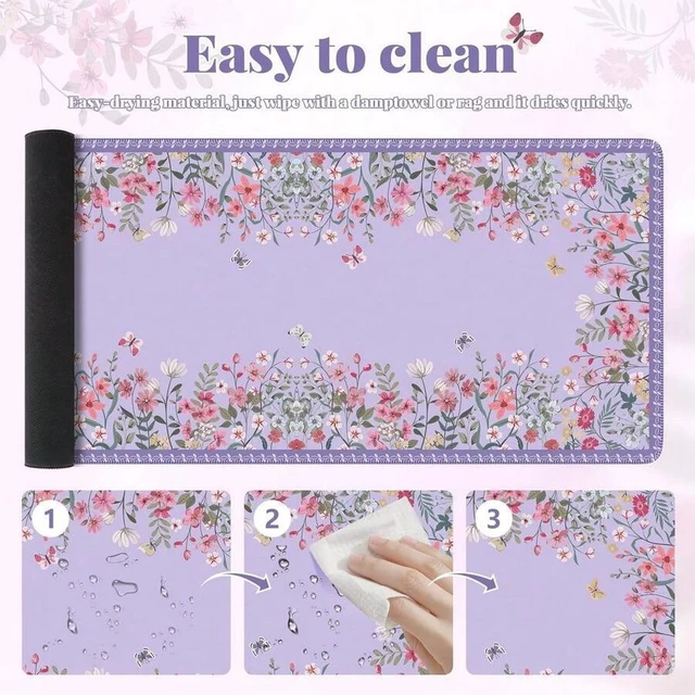 Alt view image 5 of 6 - Bks Large Floral Desk Mat For Keyboard And Mouse, Anti-Slip Computer Pad For Home Office Gaming (Purple)