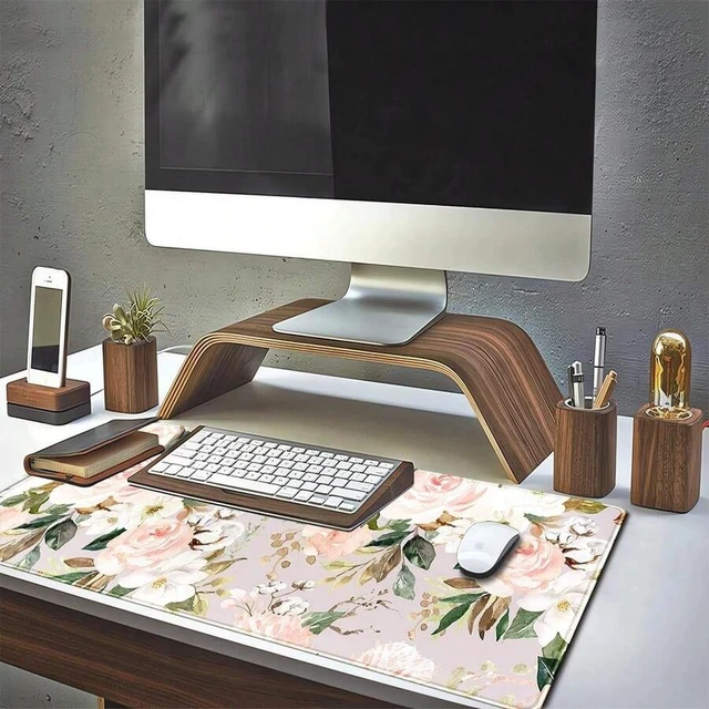 Alt view image 5 of 5 - Bks Floral Mouse Pad Large Desk Mat with Stitched Edge for PC Gaming and Office Use Pink Flowers