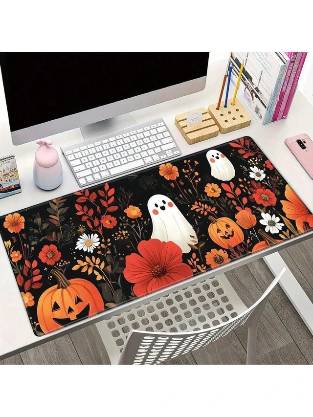 Alt view image 4 of 5 - Bks Halloween Large Mouse Pad 80x30cm Non-Slip Rubber Gaming Desk Mat with Flowers Pumpkins