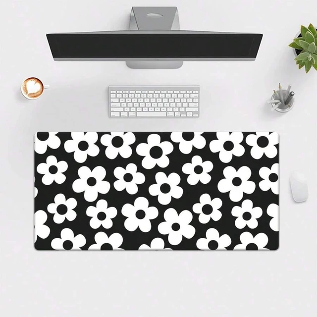 Alt view image 4 of 7 - Bks Large XXL Gaming Mouse Pad Desk Mat Black White Floral Non-Slip Extended Keyboard Surface Smooth Texture for PC Office Setup