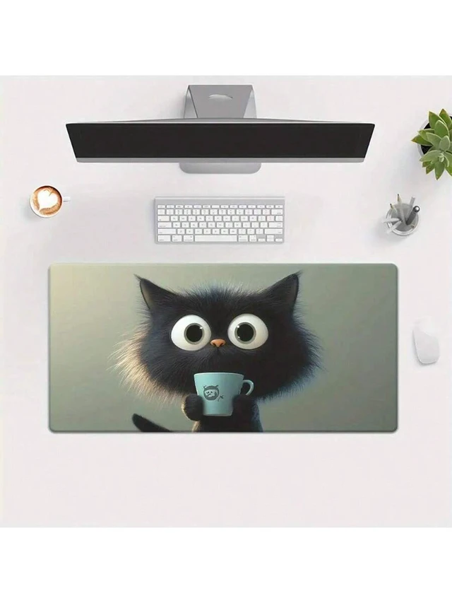 Alt view image 2 of 7 - Bks Black Cat Pattern Desk Mat, XXL Mouse Pad for Gaming Keyboard, Office Computer Gamer Desk Mat, Rubber Non-Slip Base