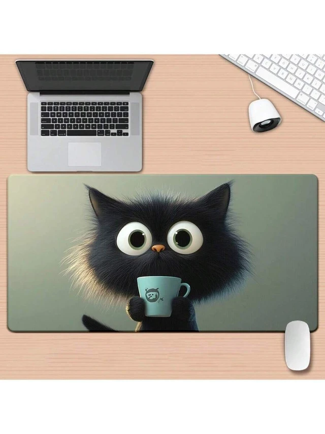Alt view image 3 of 7 - Bks Black Cat Pattern Desk Mat, XXL Mouse Pad for Gaming Keyboard, Office Computer Gamer Desk Mat, Rubber Non-Slip Base