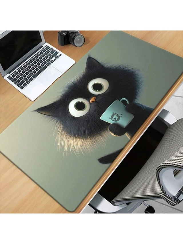 Alt view image 4 of 7 - Bks Black Cat Pattern Desk Mat, XXL Mouse Pad for Gaming Keyboard, Office Computer Gamer Desk Mat, Rubber Non-Slip Base
