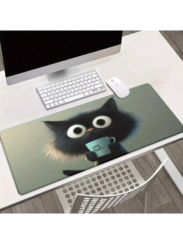 Alt view image 5 of 7 - Bks Black Cat Pattern Desk Mat, XXL Mouse Pad for Gaming Keyboard, Office Computer Gamer Desk Mat, Rubber Non-Slip Base