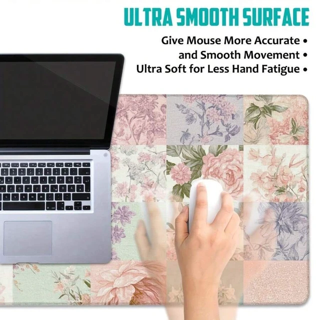 Alt view image 5 of 7 - Bks Pastel Pink & Mint Green Large Floral Desk Mat 60x35cm Non-Slip Rubber Base Soft Mouse Pad Keyboard Tray Cover For Office