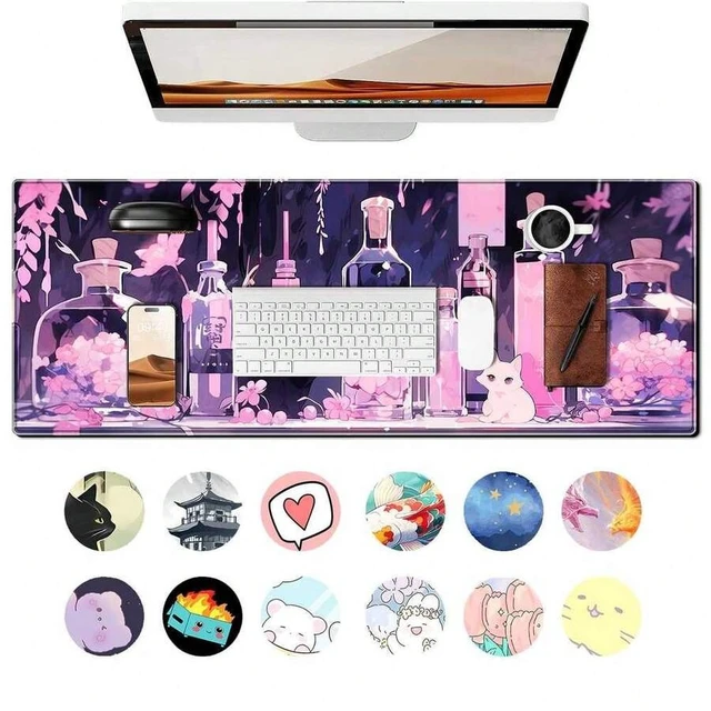 Alt view image 2 of 6 - Bks Large Anime Cat Gaming Mouse Pad Pink Kawaii Desk Mat Non-Slip Rubber Base Stitched Edges For Office
