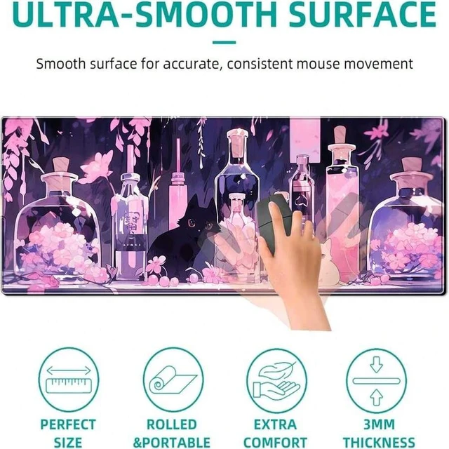 Alt view image 3 of 6 - Bks Large Anime Cat Gaming Mouse Pad Pink Kawaii Desk Mat Non-Slip Rubber Base Stitched Edges For Office