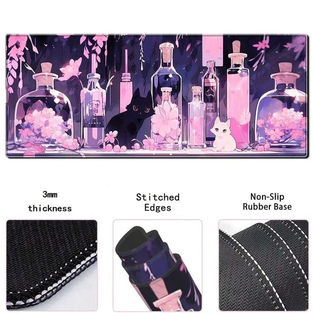 Alt view image 6 of 6 - Bks Large Anime Cat Gaming Mouse Pad Pink Kawaii Desk Mat Non-Slip Rubber Base Stitched Edges For Office