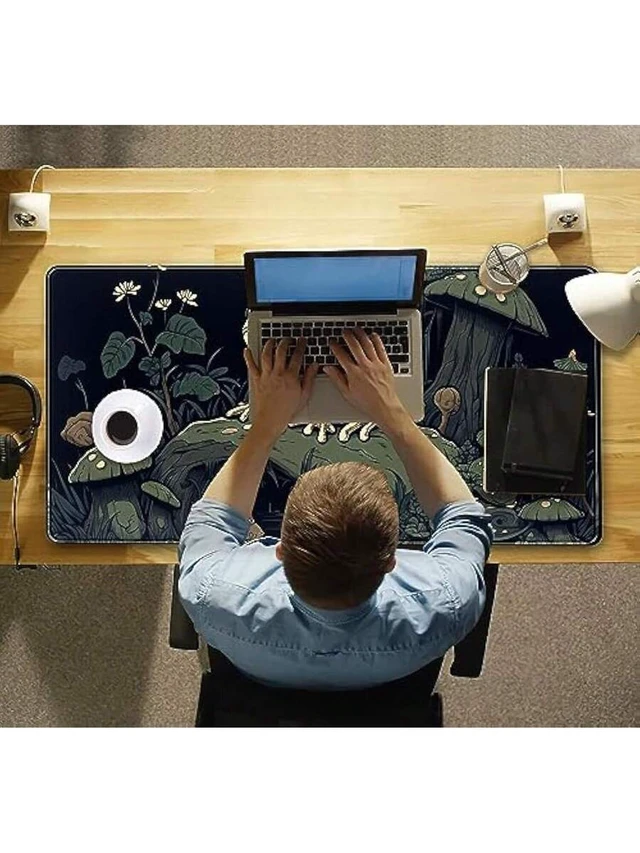 Alt view image 5 of 5 - Bks XXL Extended Gaming Mouse Pad Beige Retro Boho Desk Mat 31.5x15.75 Inch Non Slip Surface for Office Work and Laptop