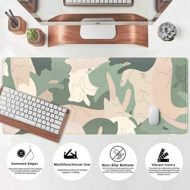 Alt view image 5 of 5 - Bks Large Cat Desk Mat Mouse Pad Stitched Edges for Laptop Gaming Keyboard Office Decor Green
