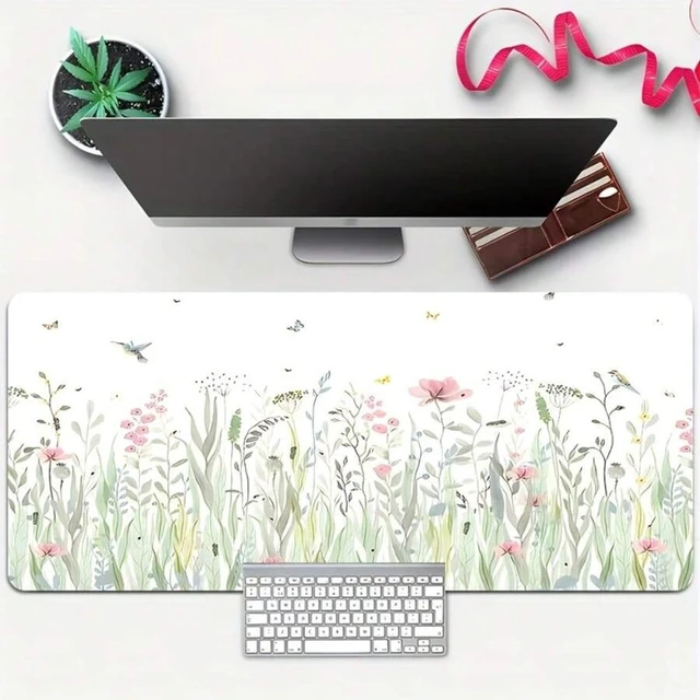 Alt view image 2 of 7 - Bks Floral Extended Gaming Mouse Pad, Non-Slip Rubber Base, Stitched Edges, Thick Large Computer Keyboard And Mouse Mat With High-Definition Botanical Design, Soft Waterproof Oblong Desk Pad For Work