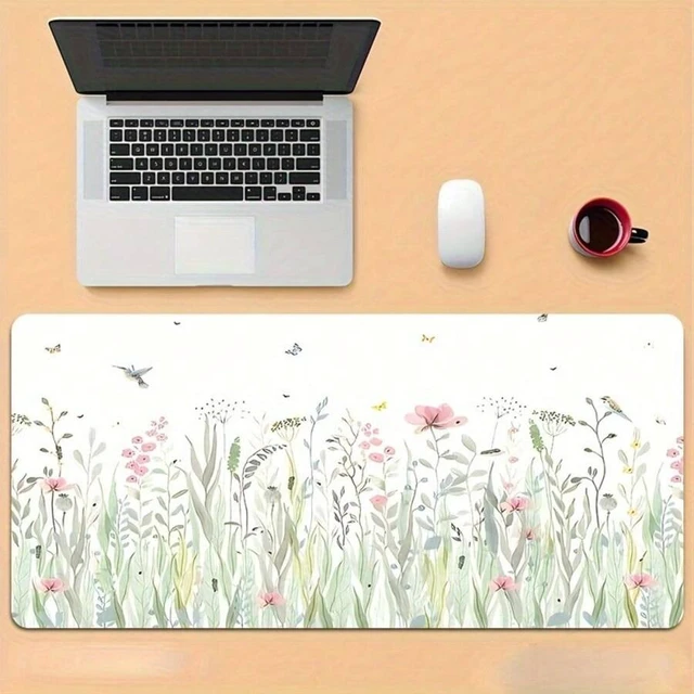 Alt view image 5 of 7 - Bks Floral Extended Gaming Mouse Pad, Non-Slip Rubber Base, Stitched Edges, Thick Large Computer Keyboard And Mouse Mat With High-Definition Botanical Design, Soft Waterproof Oblong Desk Pad For Work