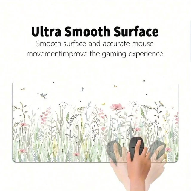 Alt view image 6 of 7 - Bks Floral Extended Gaming Mouse Pad, Non-Slip Rubber Base, Stitched Edges, Thick Large Computer Keyboard And Mouse Mat With High-Definition Botanical Design, Soft Waterproof Oblong Desk Pad For Work