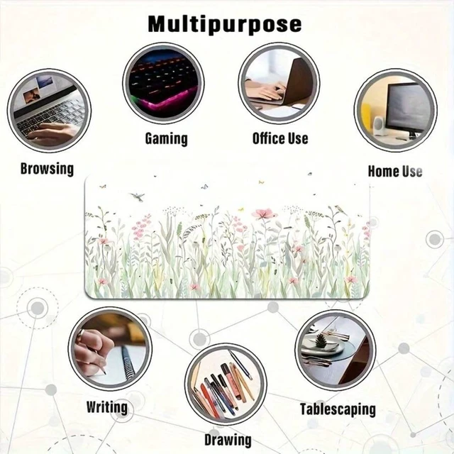 Alt view image 7 of 7 - Bks Floral Extended Gaming Mouse Pad, Non-Slip Rubber Base, Stitched Edges, Thick Large Computer Keyboard And Mouse Mat With High-Definition Botanical Design, Soft Waterproof Oblong Desk Pad For Work