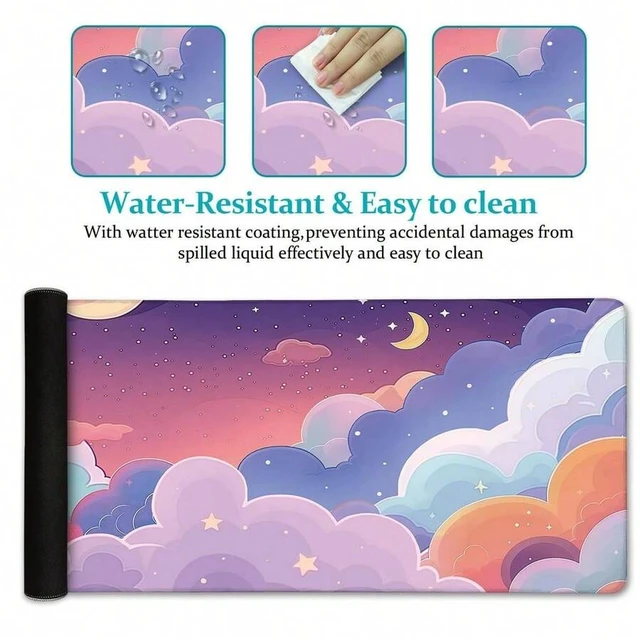 Alt view image 3 of 5 - Bks Purple Cloud Mouse Pad Large Desk Mat, Kawaii Stitched Edges Non-Slip, Keyboard Mouse Pad For Desktop Cute Office Supplies