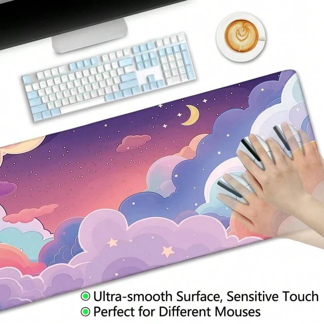 Alt view image 4 of 5 - Bks Purple Cloud Mouse Pad Large Desk Mat, Kawaii Stitched Edges Non-Slip, Keyboard Mouse Pad For Desktop Cute Office Supplies