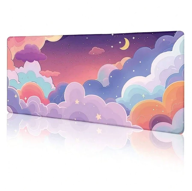 Main image of Bks Purple Cloud Mouse Pad Large Desk Mat, Kawaii Stitched Edges Non-Slip, Keyboard Mouse Pad For Desktop Cute Office Supplies