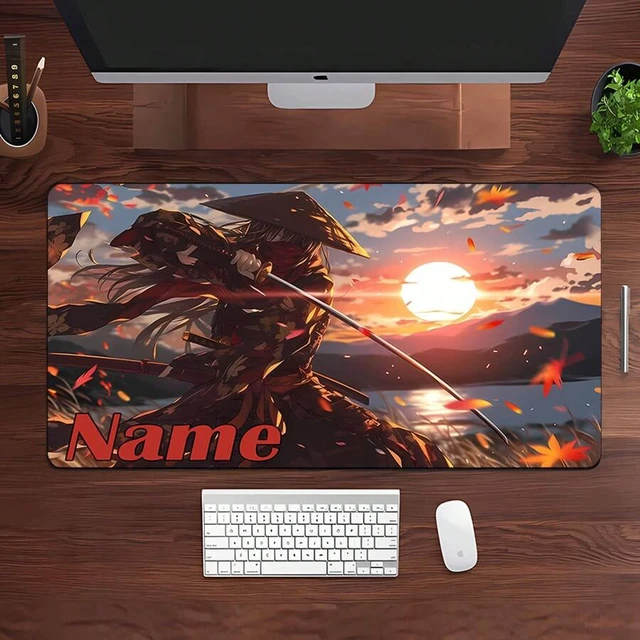 Alt view image 4 of 7 - Bks Samurai Gaming Mouse Pad Personalized Name Text Large Rubber Base Cherry Blossom Design Non-Slip Surface for Mechanical Keyboards