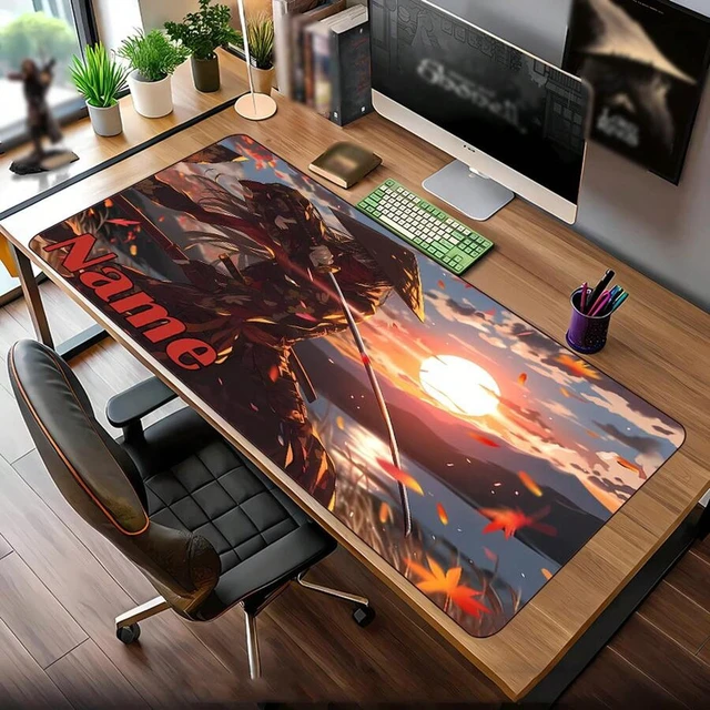 Alt view image 3 of 7 - Bks Samurai Gaming Mouse Pad Personalized Name Text Large Rubber Base Cherry Blossom Design Non-Slip Surface for Mechanical Keyboards