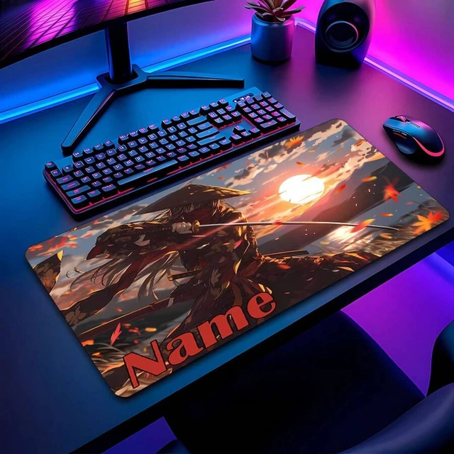 Alt view image 7 of 7 - Bks Samurai Gaming Mouse Pad Personalized Name Text Large Rubber Base Cherry Blossom Design Non-Slip Surface for Mechanical Keyboards