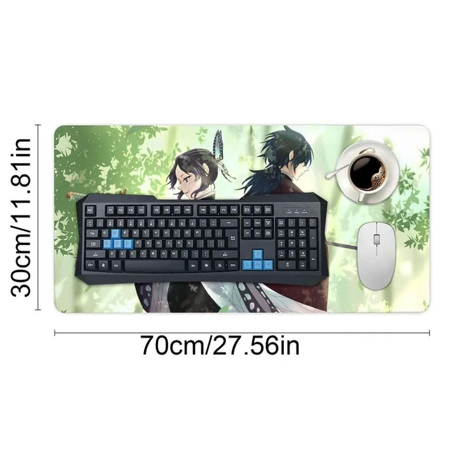 Alt view image 4 of 6 - Bks Anime Kimetsu Giyu And Shinobu Mouse Pad 11.81x27.56 In, Large Anime Gaming Keyboard Laptop Desk Mat, Non-Slip Rubber Base, Big Extended Desk Protector For Home Office